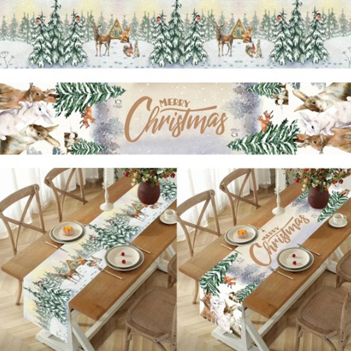 Christmas Table Runner Merry Christmas Decoration for Home Table 2024 Xmas Ornament Navidad Notal Noel Happy New Year Gifts 2025