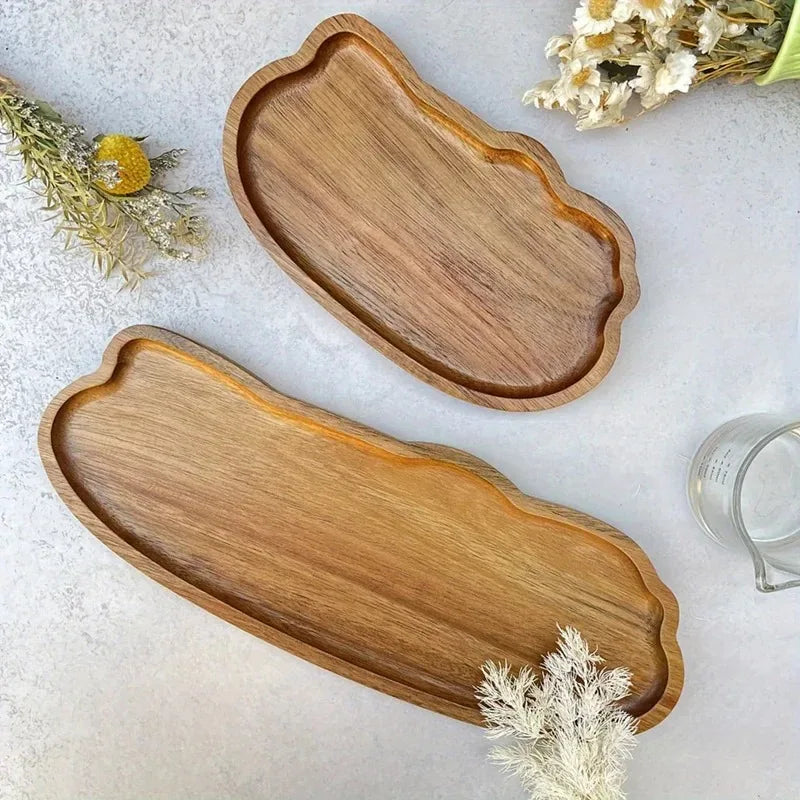Japanese-style wooden coffee trays, fruit trays, desserts, candies, bread, snacks, cakes, food, table trays