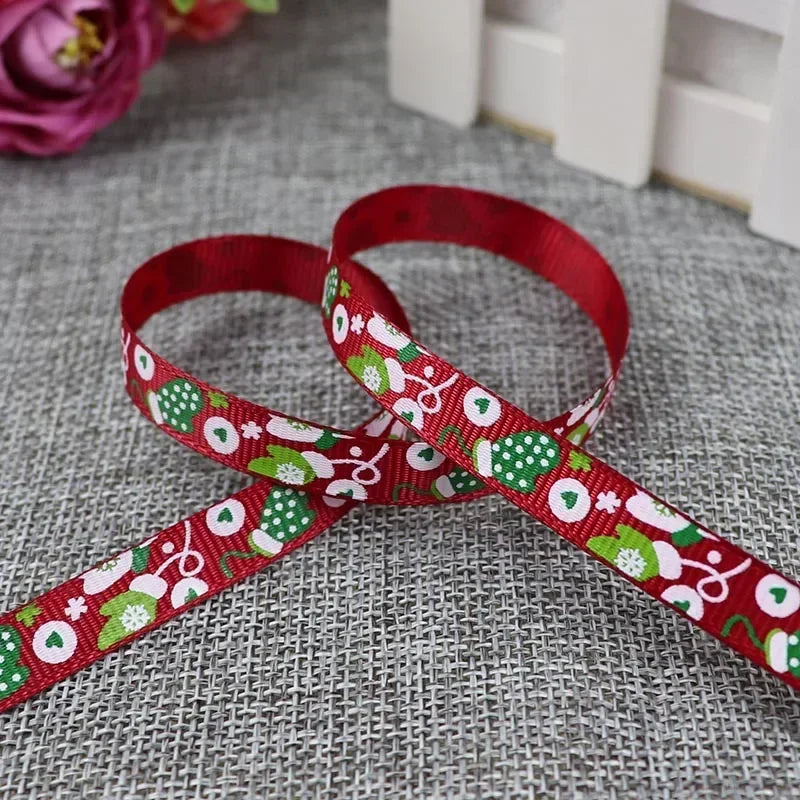 5 Yards/20 Yards 10MM Christmas Ribbon Printed Polyester Grosgrain Ribbons For Decor Gift Wrapping Hair Bows Ribbon For Crafts