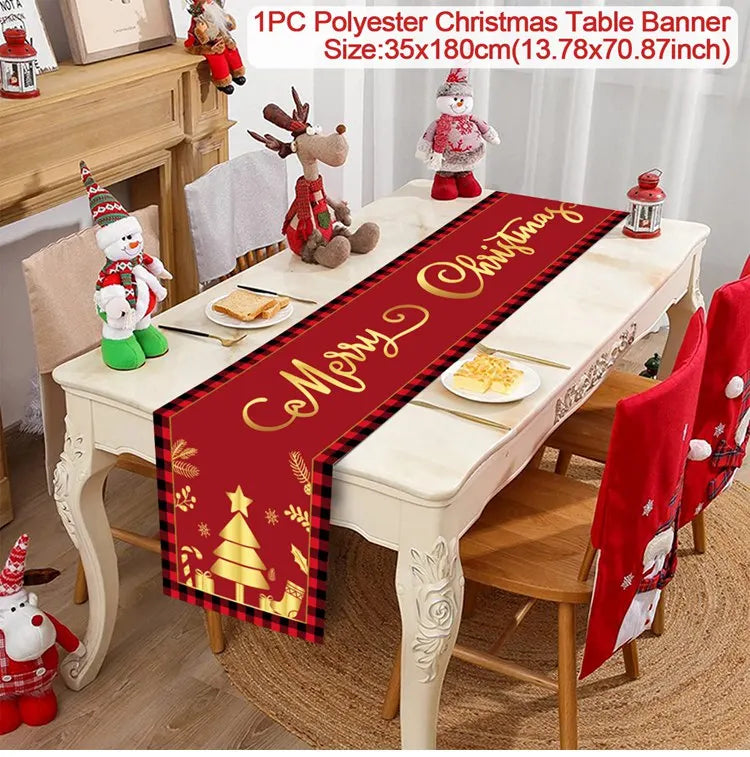 Christmas Table Runner Merry Christmas Decoration for Home Table 2024 Xmas Ornament Navidad Notal Noel Happy New Year Gifts 2025