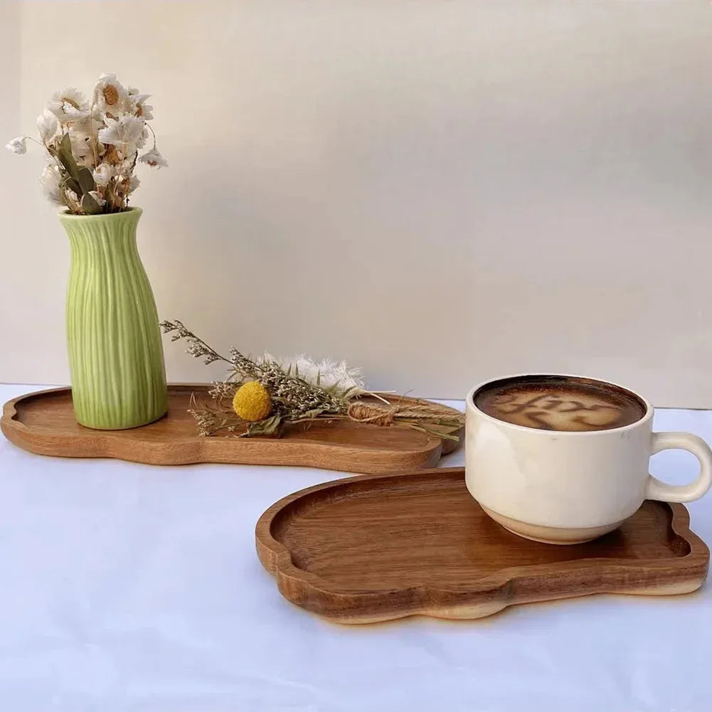 Japanese-style wooden coffee trays, fruit trays, desserts, candies, bread, snacks, cakes, food, table trays