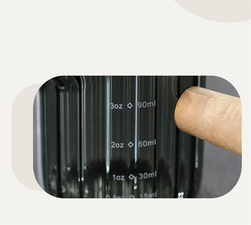 180ML Wood Handle Glass Espresso Measuring Cup Coffee Extraction Cup with scale High Temperature Resistance Milk Jug Measure Mug