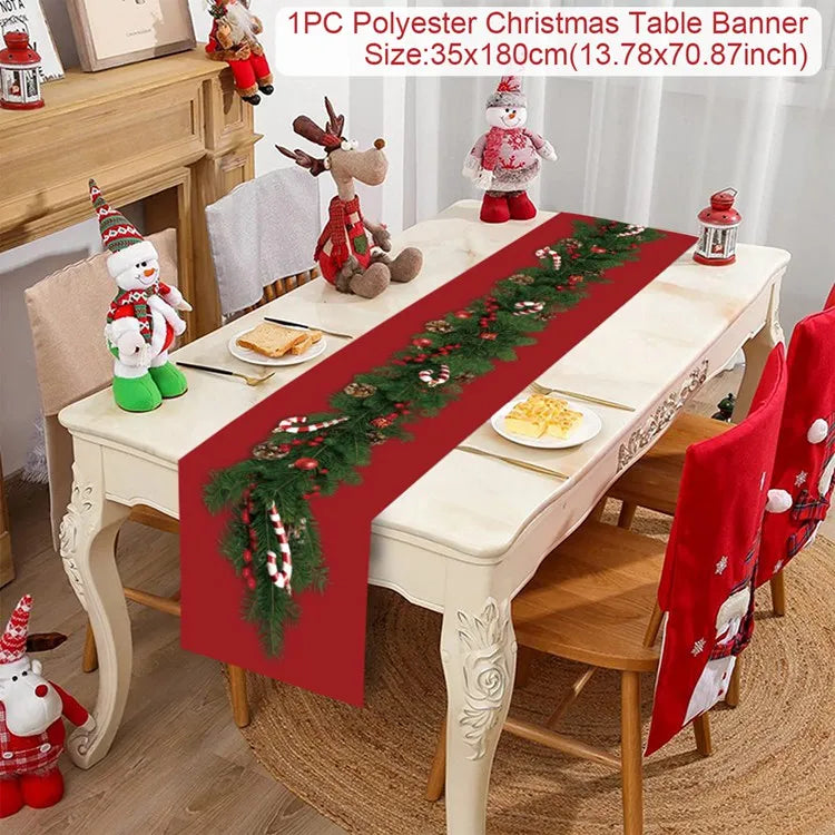 Christmas Table Runner Merry Christmas Decoration for Home Table 2024 Xmas Ornament Navidad Notal Noel Happy New Year Gifts 2025