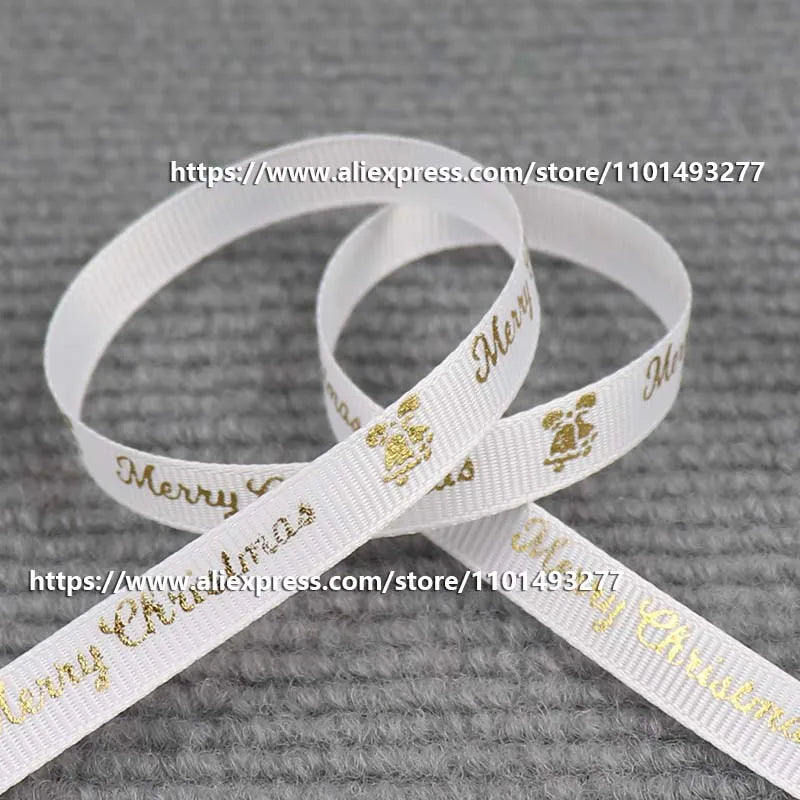 5 Yards/20 Yards 10MM Christmas Ribbon Printed Polyester Grosgrain Ribbons For Decor Gift Wrapping Hair Bows Ribbon For Crafts
