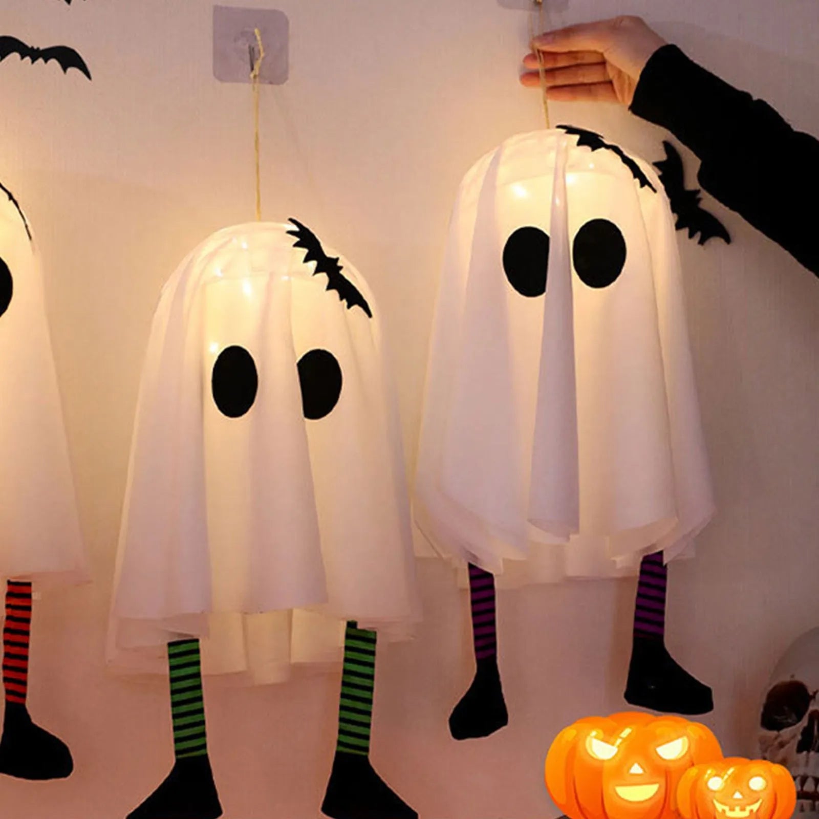 Halloween Glowing White Ghost Hanging Ghosts with Fairy Lights Halloween Outdoor Decoration 50cm Halloween Party Decoration