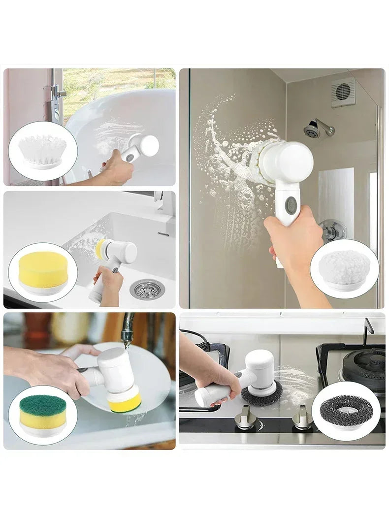 Electric Spin Scrubber, Bathroom Cordless Cleaning Brush Power Scrubber with 5 Replaceable Brush Heads, Electric Cleaning Brush