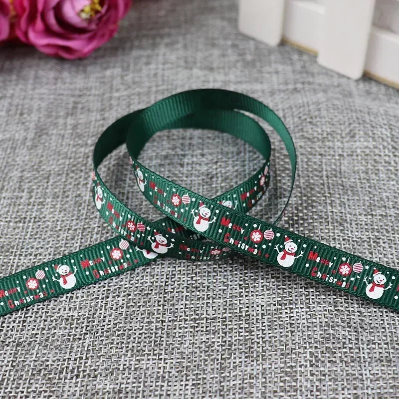 5 Yards/20 Yards 10MM Christmas Ribbon Printed Polyester Grosgrain Ribbons For Decor Gift Wrapping Hair Bows Ribbon For Crafts