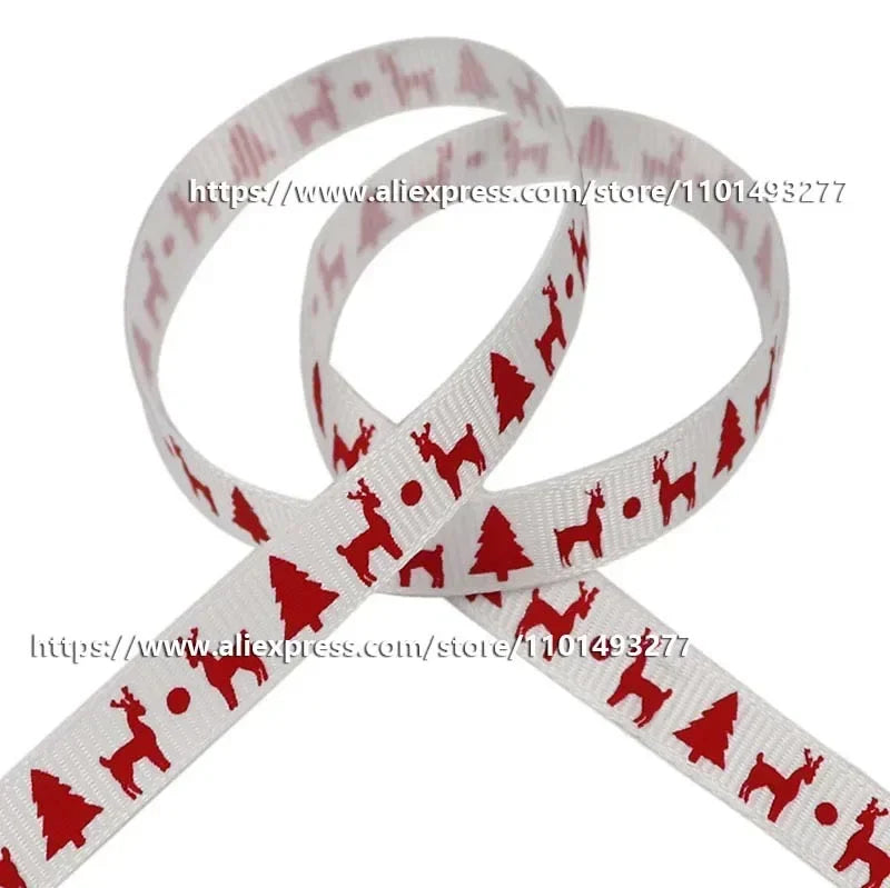 5 Yards/20 Yards 10MM Christmas Ribbon Printed Polyester Grosgrain Ribbons For Decor Gift Wrapping Hair Bows Ribbon For Crafts