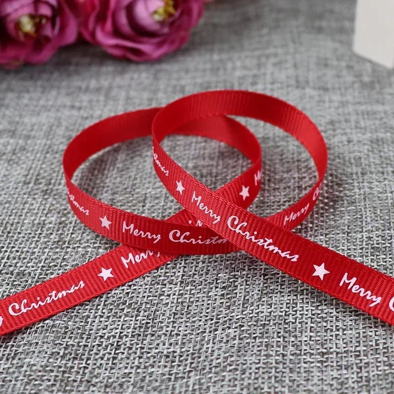5 Yards/20 Yards 10MM Christmas Ribbon Printed Polyester Grosgrain Ribbons For Decor Gift Wrapping Hair Bows Ribbon For Crafts