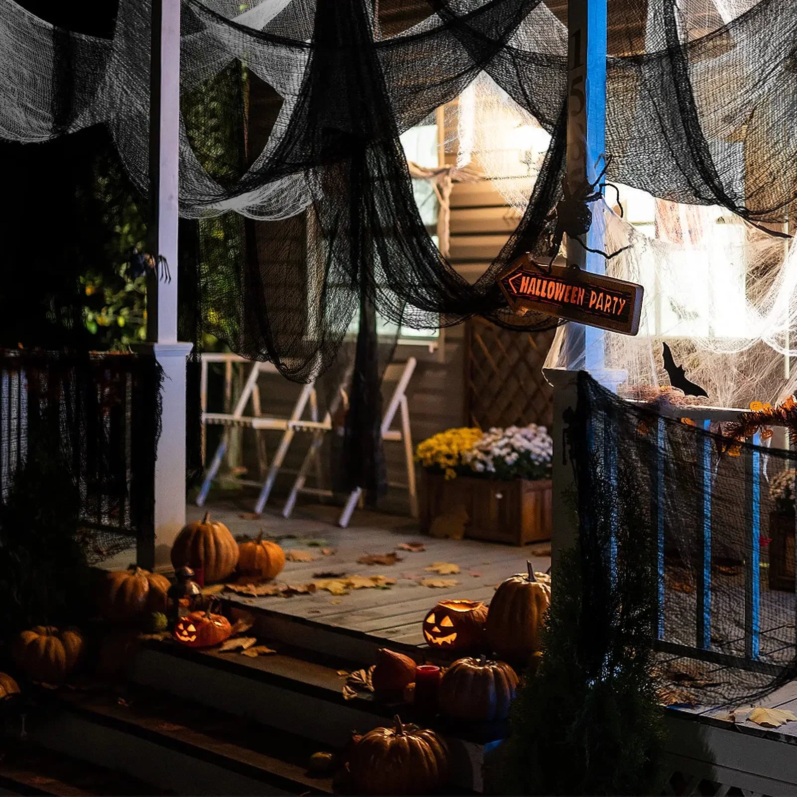 30×72inch Halloween Black Horror Cloth Spooky Fabric Cloth Halloween Decorations Haunted House Outdoor Hanging Scary Gauze Decor