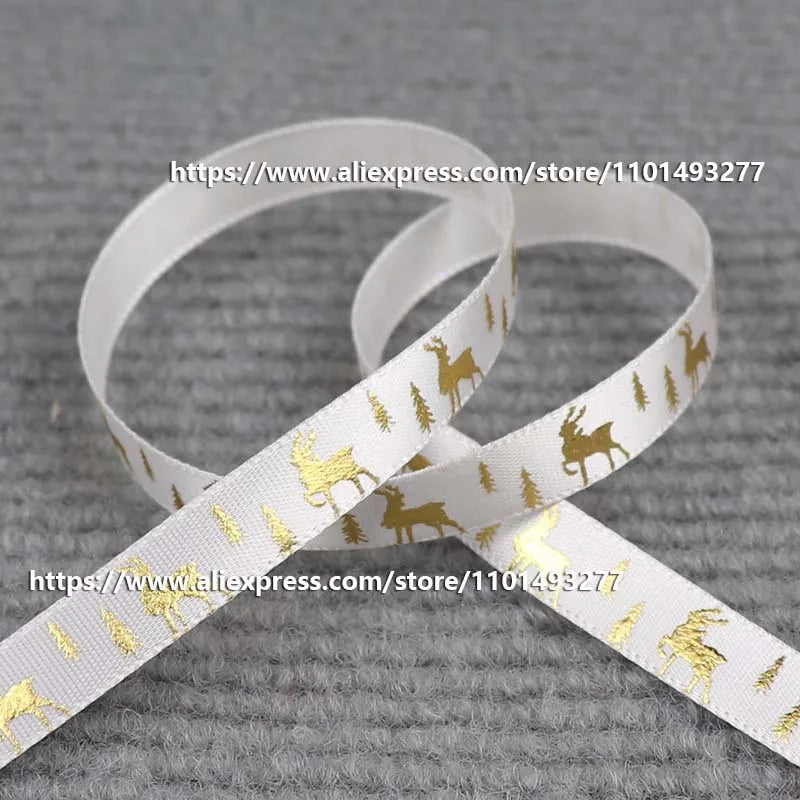 5 Yards/20 Yards 10MM Christmas Ribbon Printed Polyester Grosgrain Ribbons For Decor Gift Wrapping Hair Bows Ribbon For Crafts