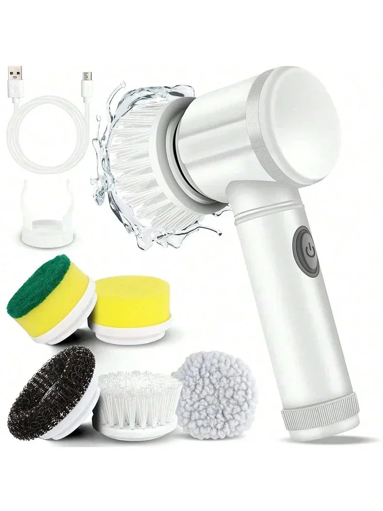 Electric Spin Scrubber, Bathroom Cordless Cleaning Brush Power Scrubber with 5 Replaceable Brush Heads, Electric Cleaning Brush
