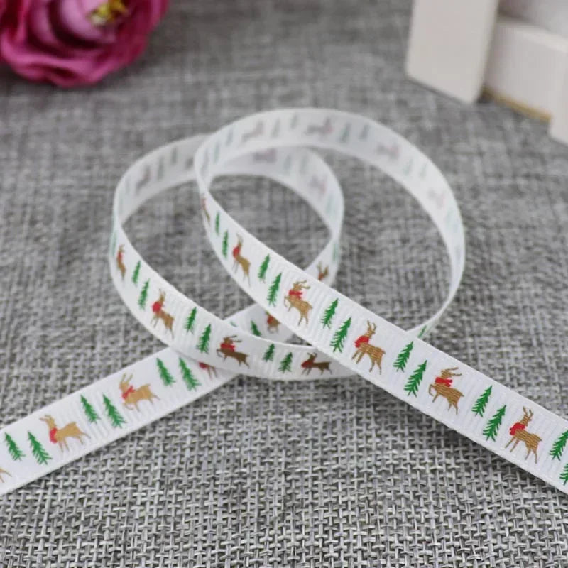 5 Yards/20 Yards 10MM Christmas Ribbon Printed Polyester Grosgrain Ribbons For Decor Gift Wrapping Hair Bows Ribbon For Crafts