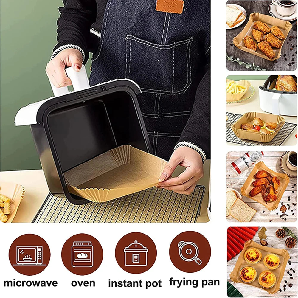 23CM Air Fryer Disposable Baking Paper Liner Non-Stick Mat Steamer Square Round Parchment for Microwave Oven Kitchen Cookers