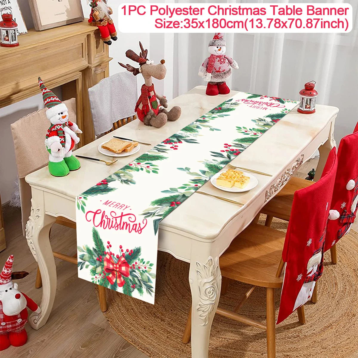 Christmas Table Runner Merry Christmas Decoration for Home Table 2024 Xmas Ornament Navidad Notal Noel Happy New Year Gifts 2025