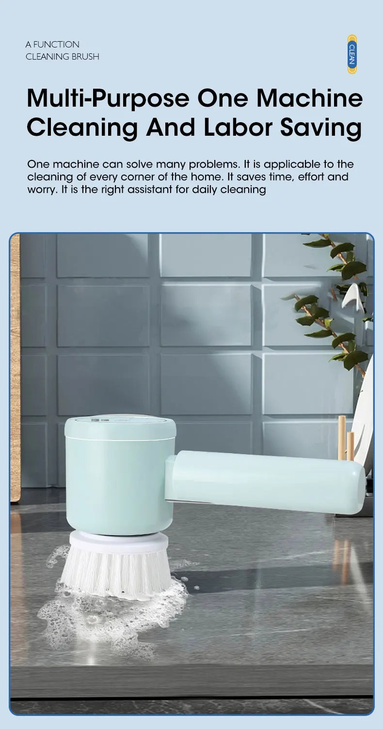 Electric Spin Scrubber, Bathroom Cordless Cleaning Brush Power Scrubber with 5 Replaceable Brush Heads, Electric Cleaning Brush