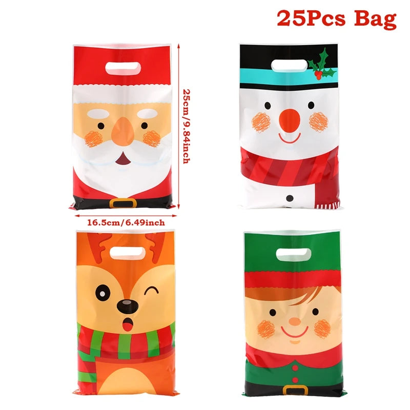 10/25/50pcs Christmas Gift Bags Christmas Party Decoration 2025 Xmas Santa Claus Cute Hand Bags Navidad Natal New Year Gift 2026