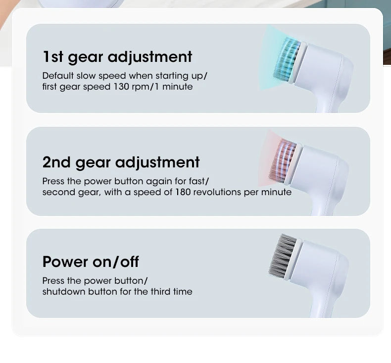 Electric Spin Scrubber, Bathroom Cordless Cleaning Brush Power Scrubber with 5 Replaceable Brush Heads, Electric Cleaning Brush