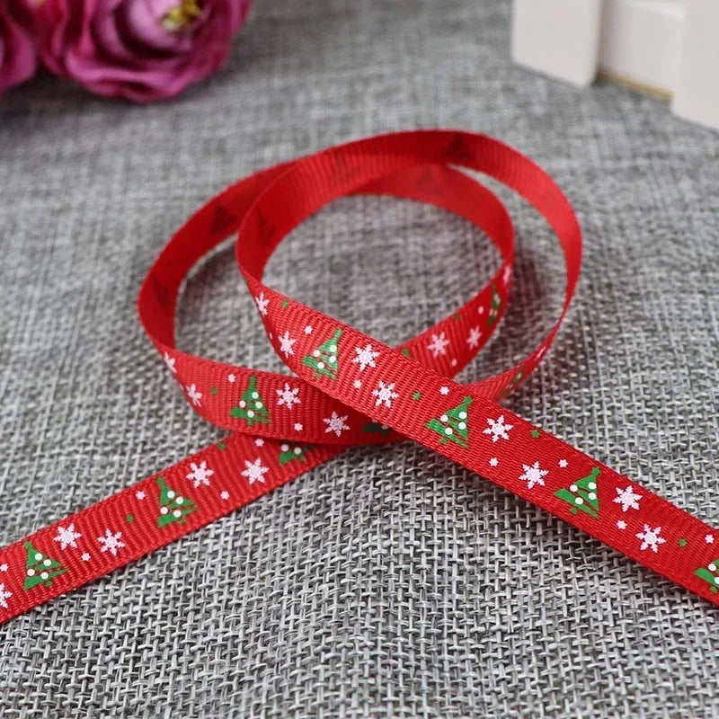 5 Yards/20 Yards 10MM Christmas Ribbon Printed Polyester Grosgrain Ribbons For Decor Gift Wrapping Hair Bows Ribbon For Crafts