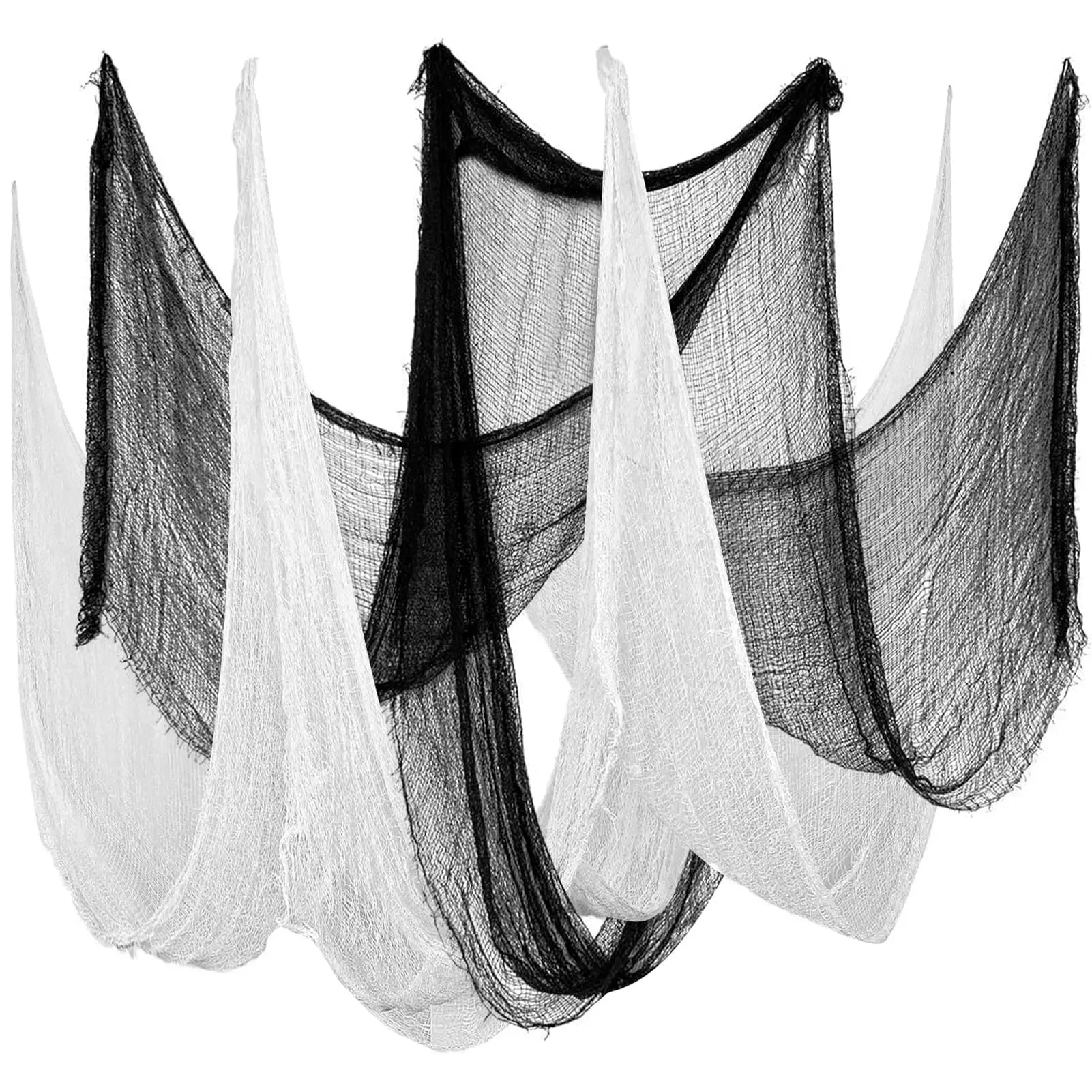 30×72inch Halloween Black Horror Cloth Spooky Fabric Cloth Halloween Decorations Haunted House Outdoor Hanging Scary Gauze Decor