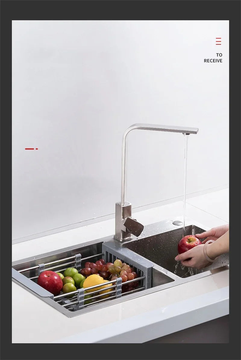 Kitchen Sink Drain Rack Stainless Steel Extendable Dish Drying Rack Drain basket Fruit Vegetable Washing Drainer Storage rack