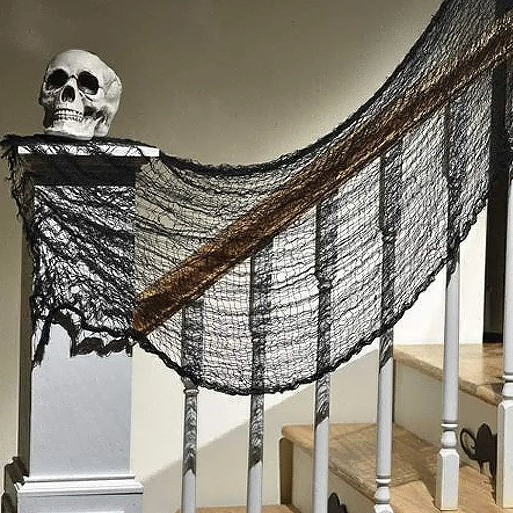 30×72inch Halloween Black Horror Cloth Spooky Fabric Cloth Halloween Decorations Haunted House Outdoor Hanging Scary Gauze Decor