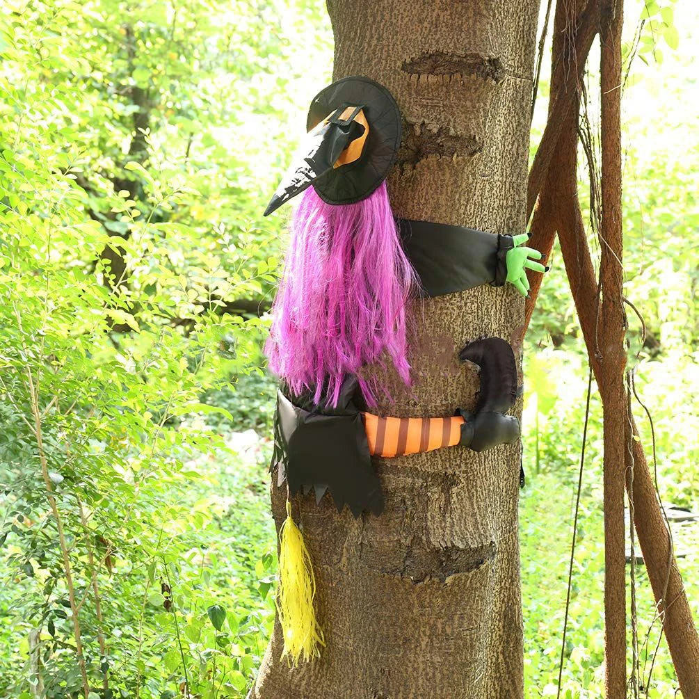 Halloween Witch Crashing Into Tree Decoration 2025 - Animated Witch Doll for Outdoor Yard, Porch & Door Spooky Decor