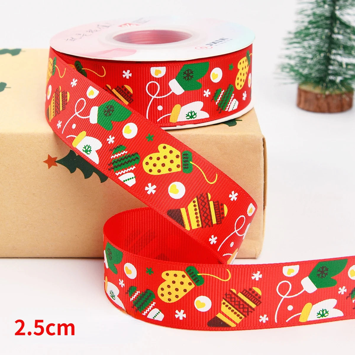 5yards Christmas Ribbon Printed Christmas Polyester Ribbon For Handmade Design Christma Decoration DIY Cake Bouquet Gift Packing