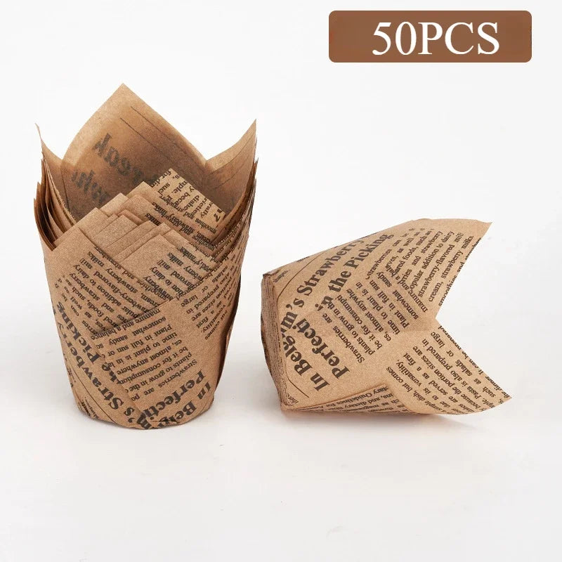 50pcs Newspaper Style Baking Cup Cupcake Liner Cupcake Wrapper Molde Cupcake Paper Cups Bakeware Tool for Wedding Birthday Party