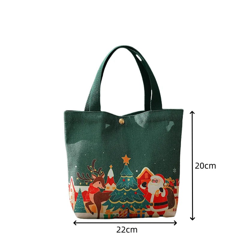 Christmas Portable Handbag Canvas Bag Christmas Eve Apples Gift Box Large Capacity Handheld Shopping Bag For Kids New Year Gift