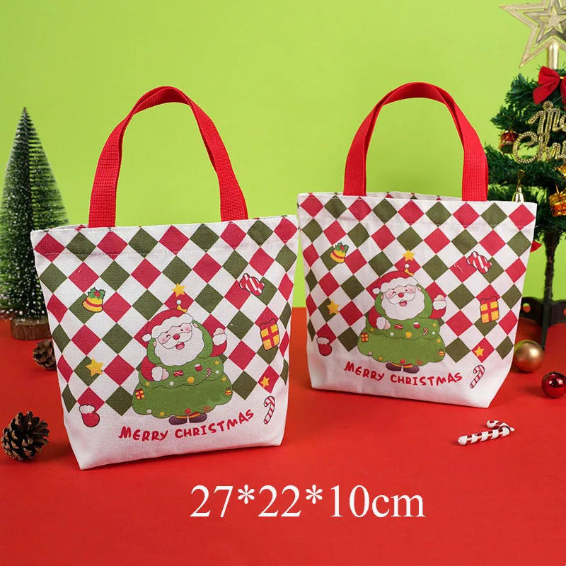 Christmas Portable Handbag Canvas Bag Christmas Eve Apples Gift Box Large Capacity Handheld Shopping Bag For Kids New Year Gift