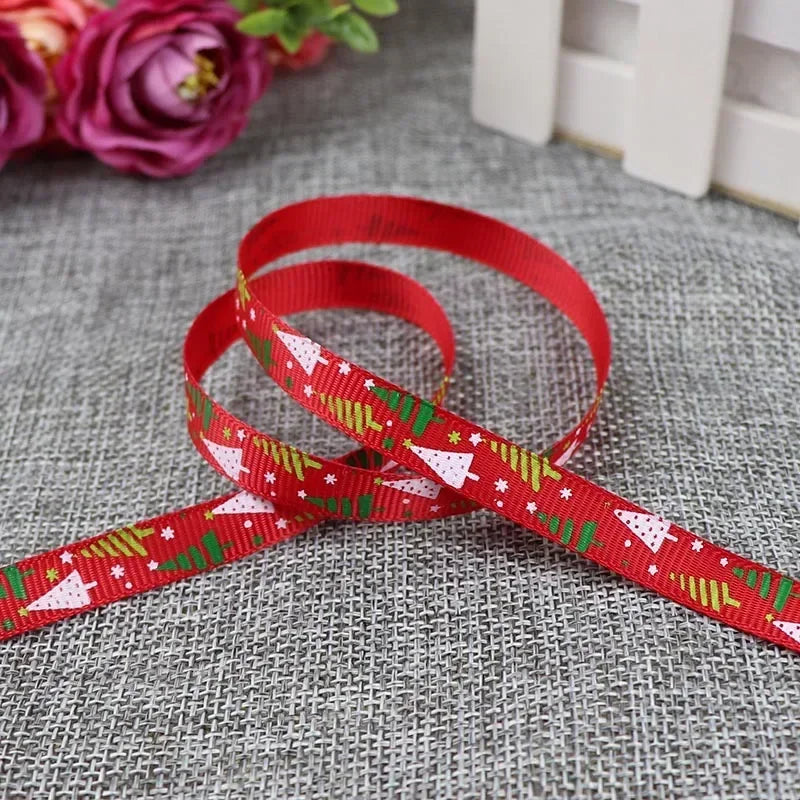 5 Yards/20 Yards 10MM Christmas Ribbon Printed Polyester Grosgrain Ribbons For Decor Gift Wrapping Hair Bows Ribbon For Crafts