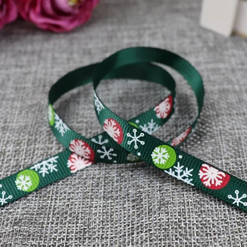 5 Yards/20 Yards 10MM Christmas Ribbon Printed Polyester Grosgrain Ribbons For Decor Gift Wrapping Hair Bows Ribbon For Crafts