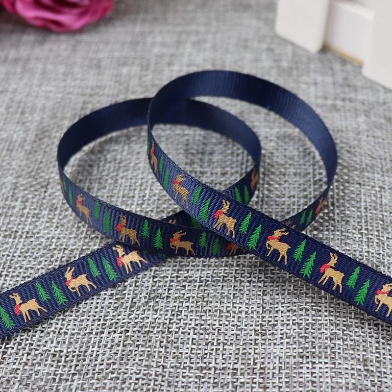 5 Yards/20 Yards 10MM Christmas Ribbon Printed Polyester Grosgrain Ribbons For Decor Gift Wrapping Hair Bows Ribbon For Crafts