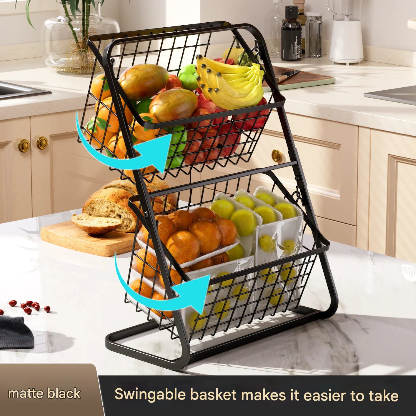 Kitchen Vegetable Storage Shelf, Black Floor To Ceiling Multi-layer Vegetable Rack, Household Vegetable And Fruit Storage Basket