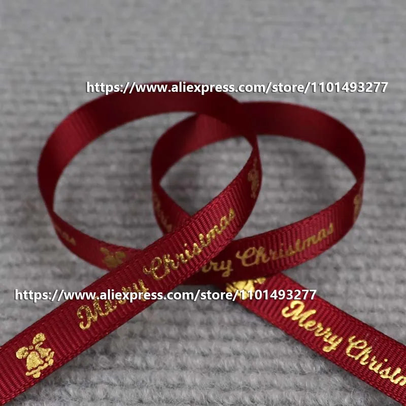 5 Yards/20 Yards 10MM Christmas Ribbon Printed Polyester Grosgrain Ribbons For Decor Gift Wrapping Hair Bows Ribbon For Crafts