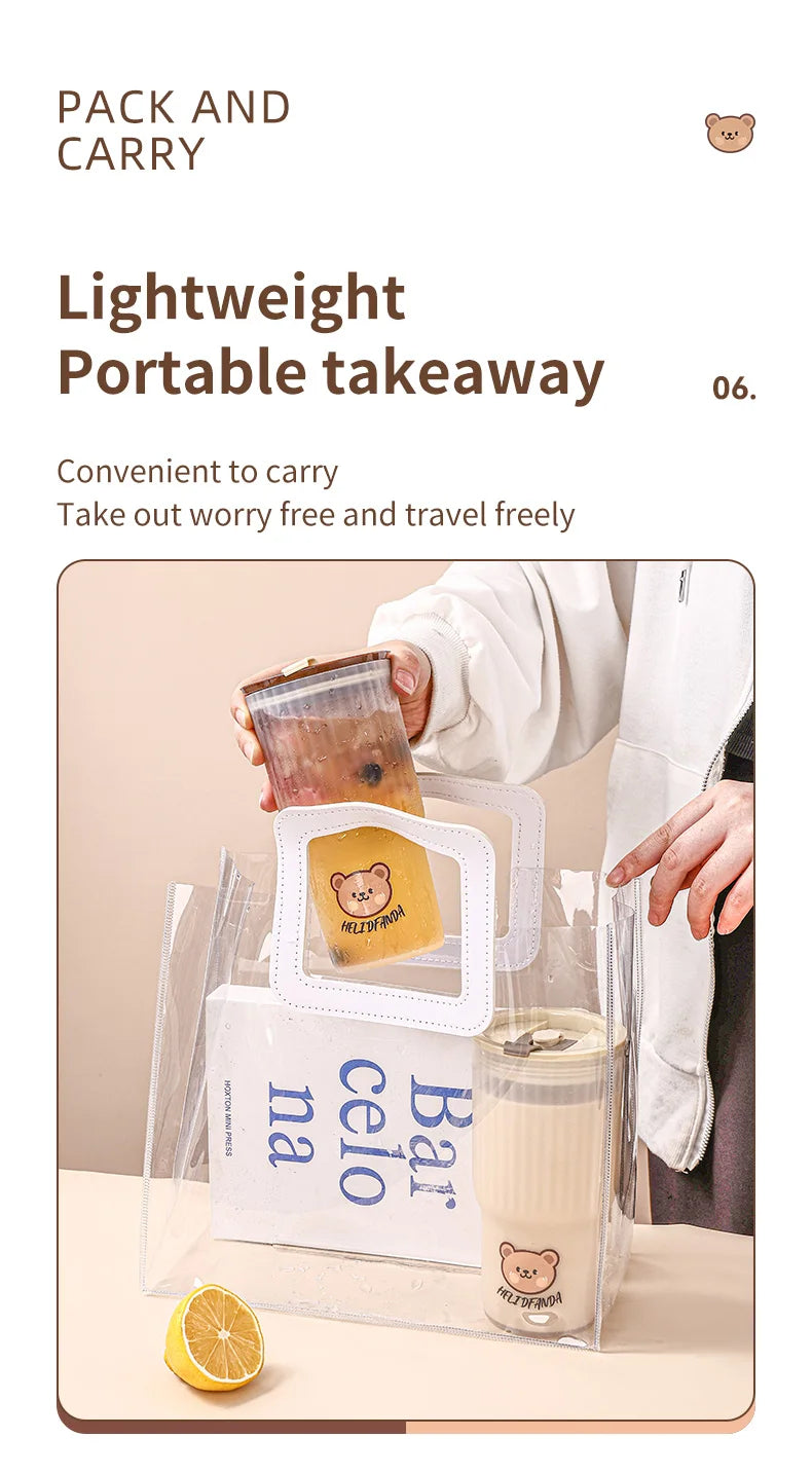 WORTHBUY Cute Bear Plastic Water Cup Large Capacity Water Bottle Travel Leak-proof Tumbler With Lid Portable Milk Coffee Cups