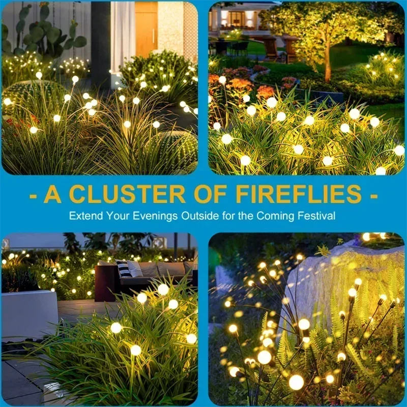 Solar LED Lights Garden Firework Warm Lights Outdoor 6/8 LEDs Waterproof Firefly Lawn Lamps Patio Pathway Decoration