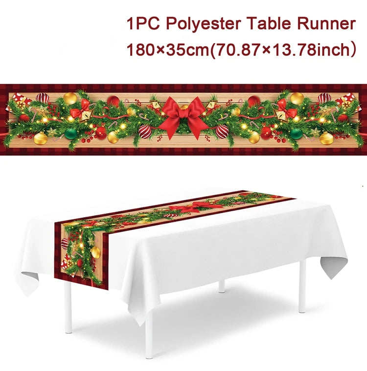 Christmas Table Runner Merry Christmas Decoration for Home Table 2024 Xmas Ornament Navidad Notal Noel Happy New Year Gifts 2025