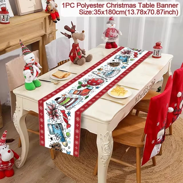 Christmas Table Runner Merry Christmas Decoration for Home Table 2024 Xmas Ornament Navidad Notal Noel Happy New Year Gifts 2025