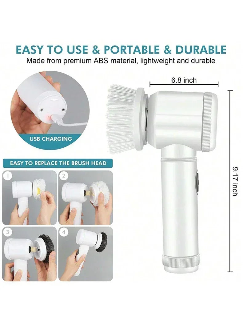 Electric Spin Scrubber, Bathroom Cordless Cleaning Brush Power Scrubber with 5 Replaceable Brush Heads, Electric Cleaning Brush
