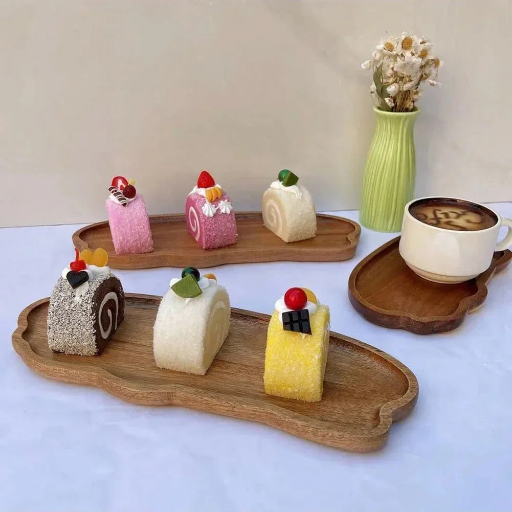 Japanese-style wooden coffee trays, fruit trays, desserts, candies, bread, snacks, cakes, food, table trays