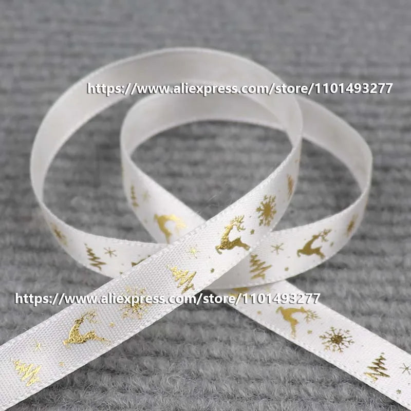 5 Yards/20 Yards 10MM Christmas Ribbon Printed Polyester Grosgrain Ribbons For Decor Gift Wrapping Hair Bows Ribbon For Crafts