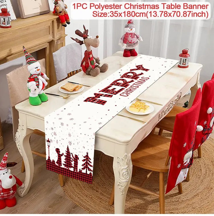 Christmas Table Runner Merry Christmas Decoration for Home Table 2024 Xmas Ornament Navidad Notal Noel Happy New Year Gifts 2025