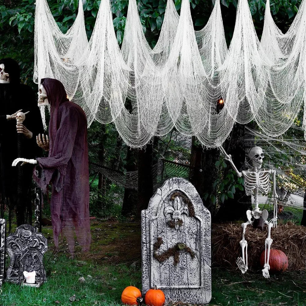 30×72inch Halloween Black Horror Cloth Spooky Fabric Cloth Halloween Decorations Haunted House Outdoor Hanging Scary Gauze Decor