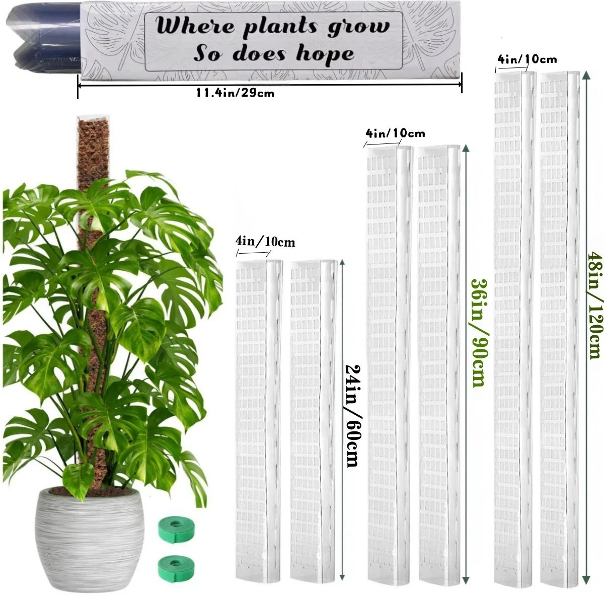 Plastic Moss Pole for Plants Monstera,24in/36in/48 inch Plant Poles for Climbing Plants Indoor Plant Support Garden Growth Stake