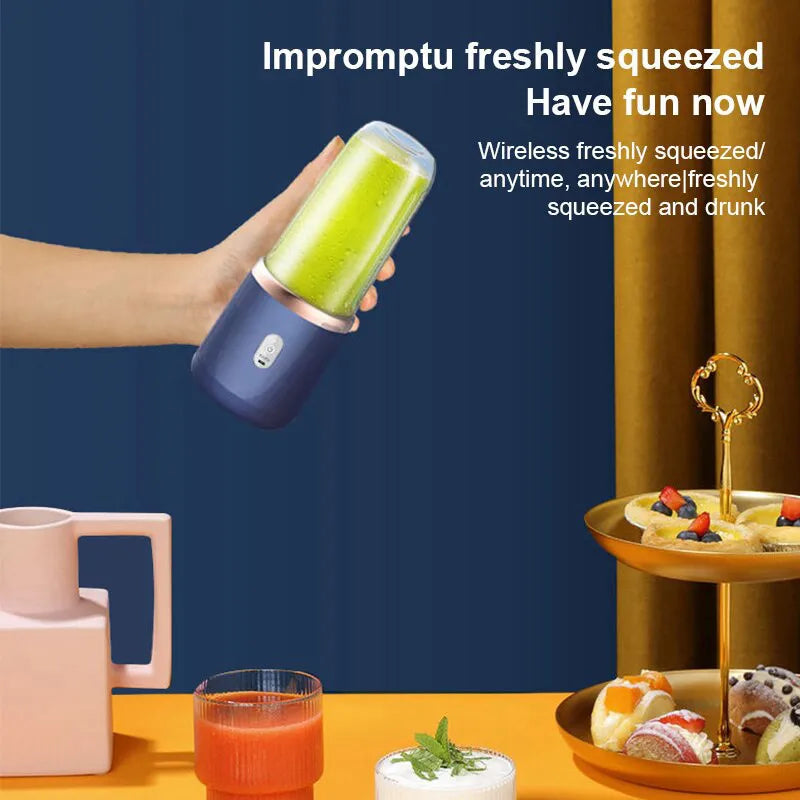 Electric Juicer 6 Blades USB Smoothie Blender Portable Wireless Mini Charging Fruit Squeezer Ice Crush Cup Kitchen Tool