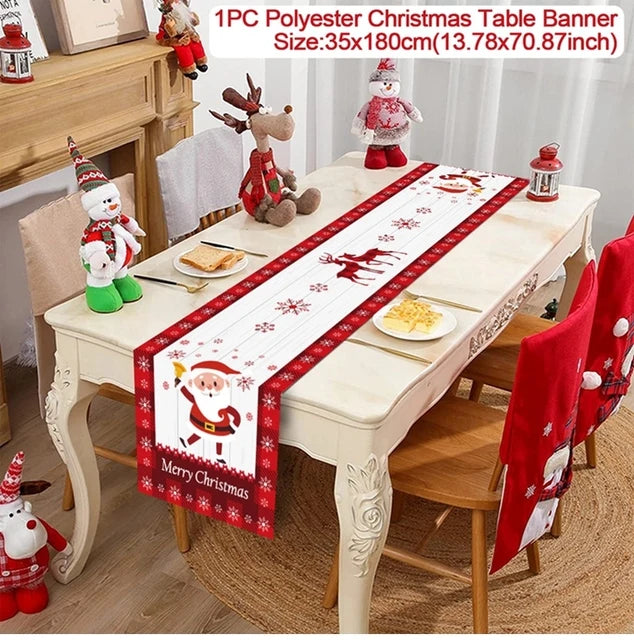 Christmas Table Runner Merry Christmas Decoration for Home Table 2024 Xmas Ornament Navidad Notal Noel Happy New Year Gifts 2025