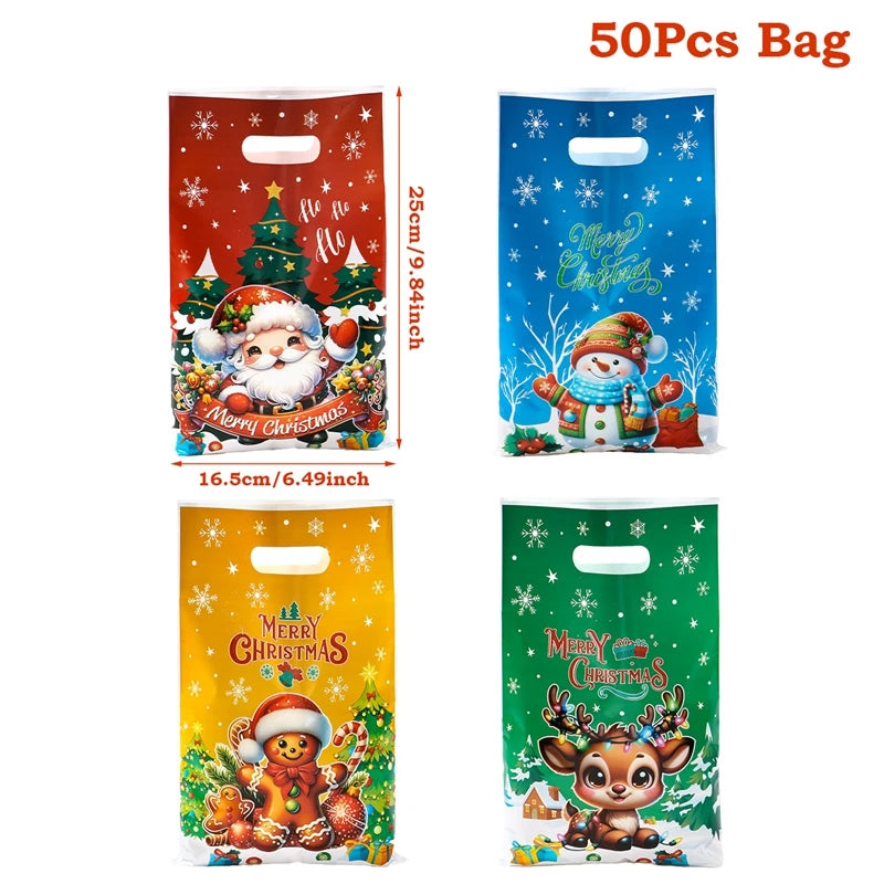 10/25/50pcs Christmas Gift Bags Christmas Party Decoration 2025 Xmas Santa Claus Cute Hand Bags Navidad Natal New Year Gift 2026