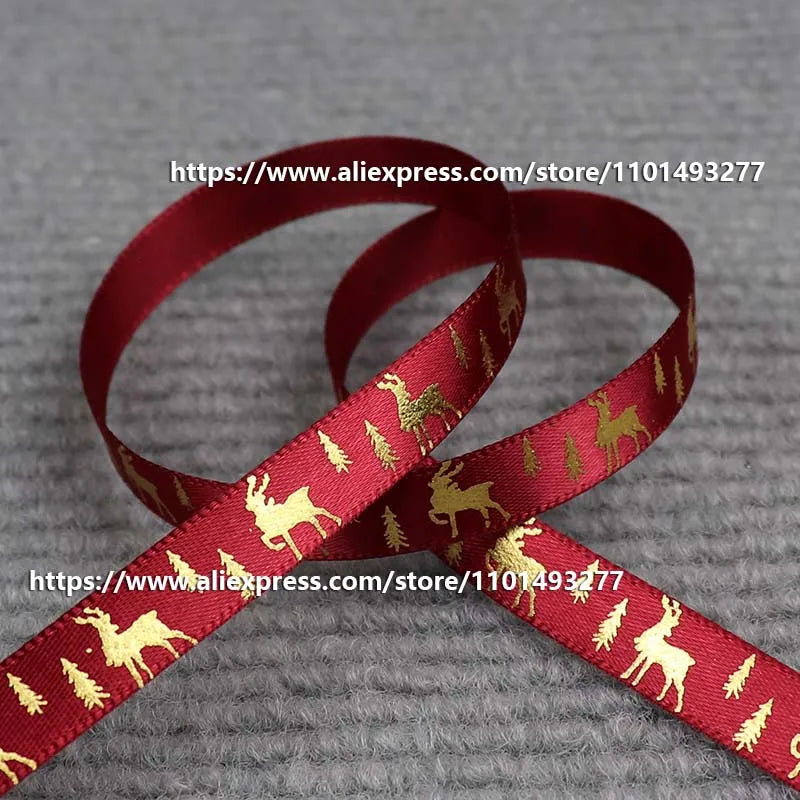 5 Yards/20 Yards 10MM Christmas Ribbon Printed Polyester Grosgrain Ribbons For Decor Gift Wrapping Hair Bows Ribbon For Crafts